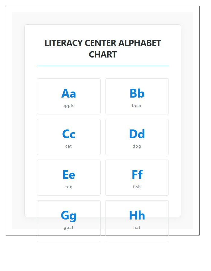 Literacy Center Printable Alphabet Chart For Primary School