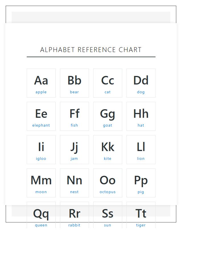 Primary School Teacher Alphabet Chart Printable