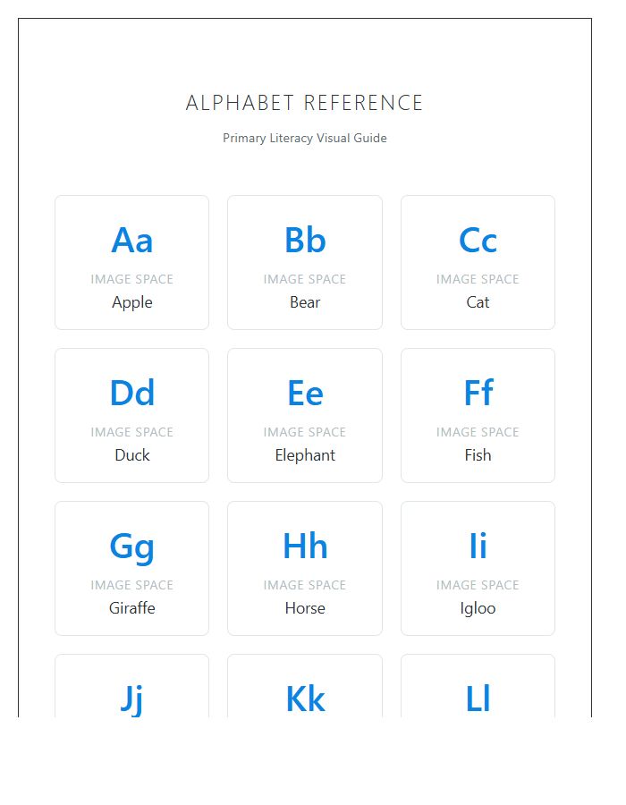 Visual Learning Printable Alphabet Chart For Primary Grades