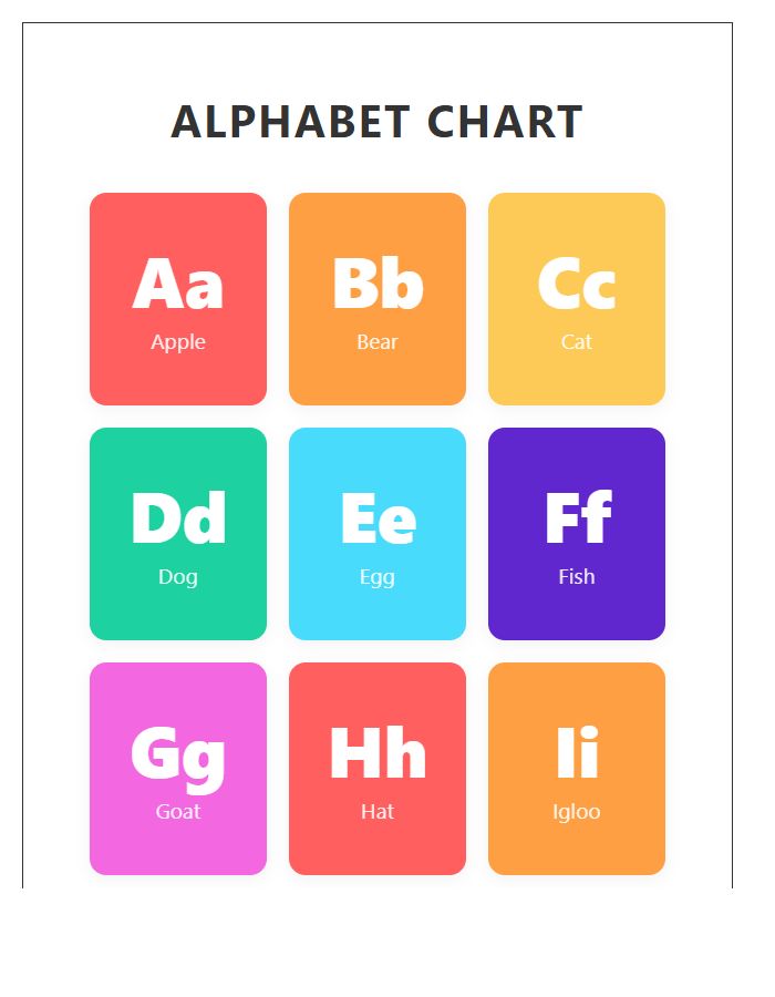 Bright Rainbow Palette Printable Alphabet Chart