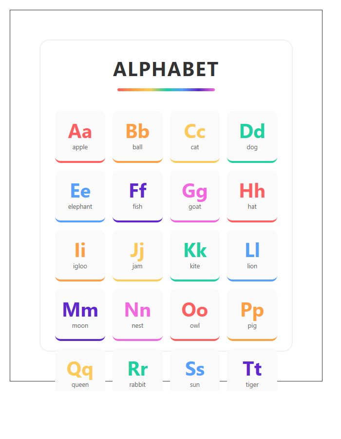 Classic Rainbow Graphic Printable Alphabet Chart