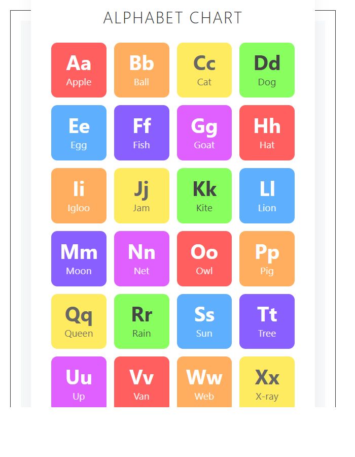 Colorful Rainbow Design Printable Alphabet Chart