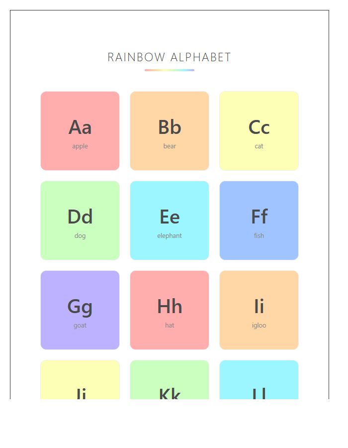 Home School Rainbow Printable Alphabet Chart