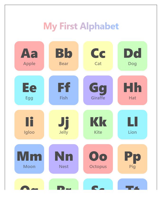 Kids Bedroom Rainbow Printable Alphabet Chart