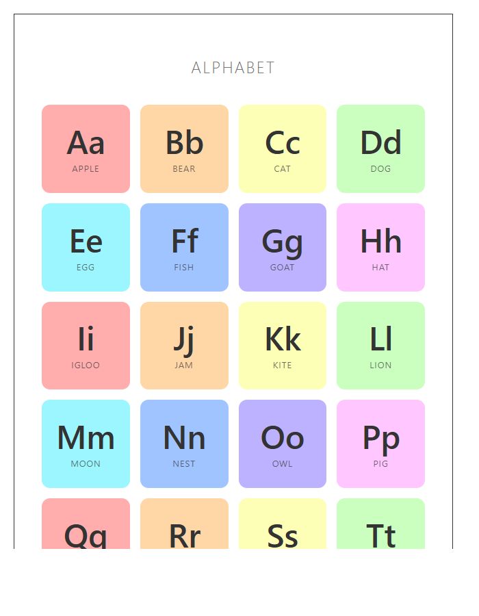 Minimalist Rainbow Design Printable Alphabet Chart