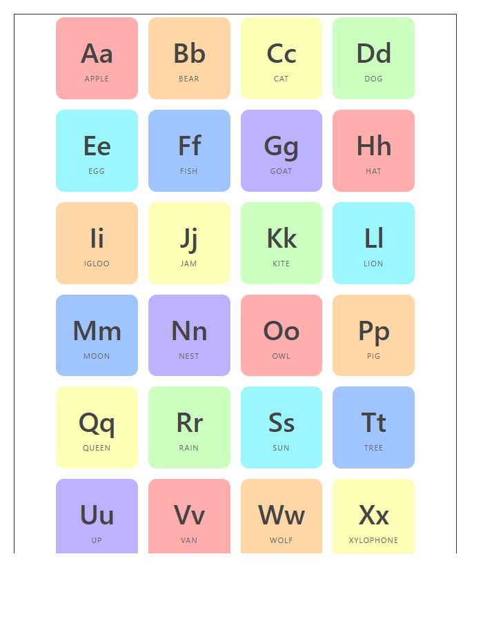 Montessori Rainbow Design Printable Alphabet Chart
