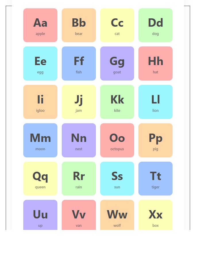 Preschool Rainbow Design Printable Alphabet Chart