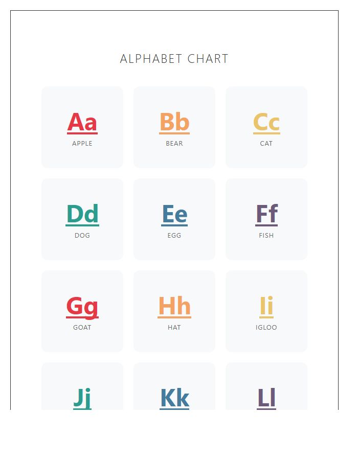 Primary Colors Rainbow Printable Alphabet Chart
