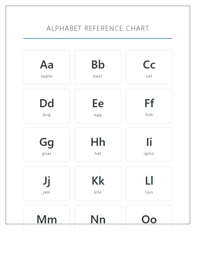 Beginning Reader Printable Alphabet Chart