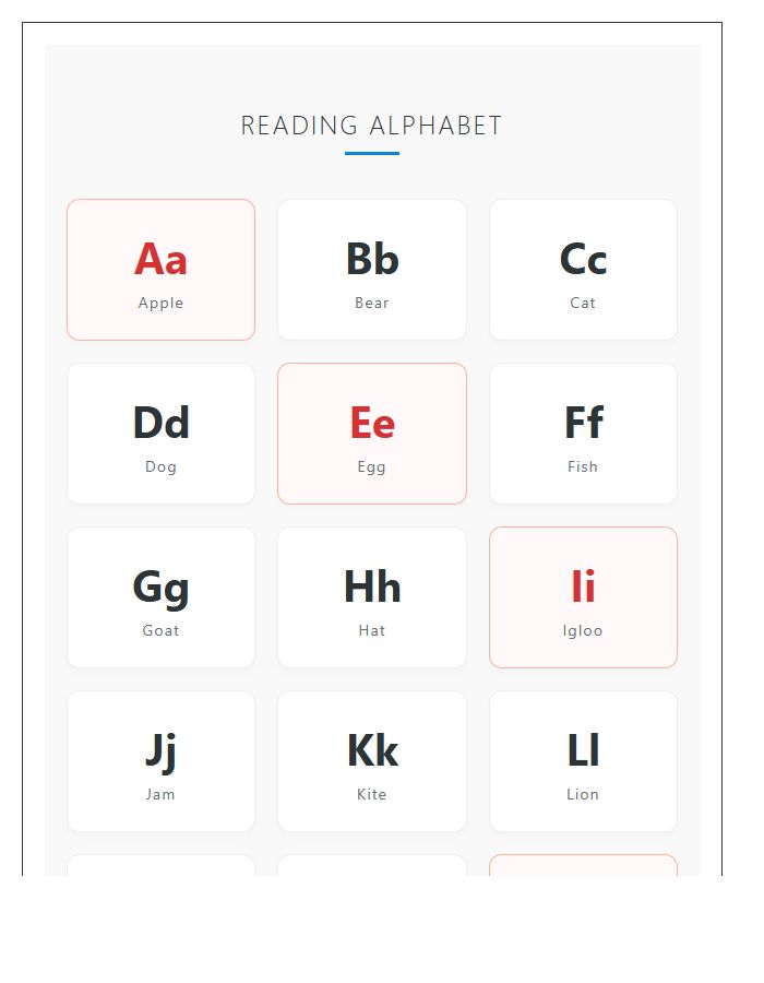 Elementary Classroom Reading Alphabet Chart