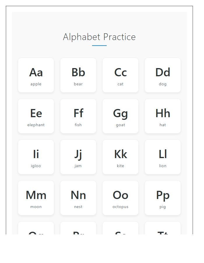Homeschool Reading Practice Alphabet Chart