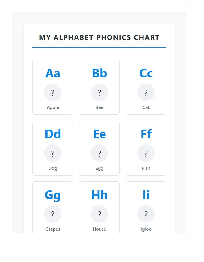Kindergarten Phonics Printable Alphabet Chart