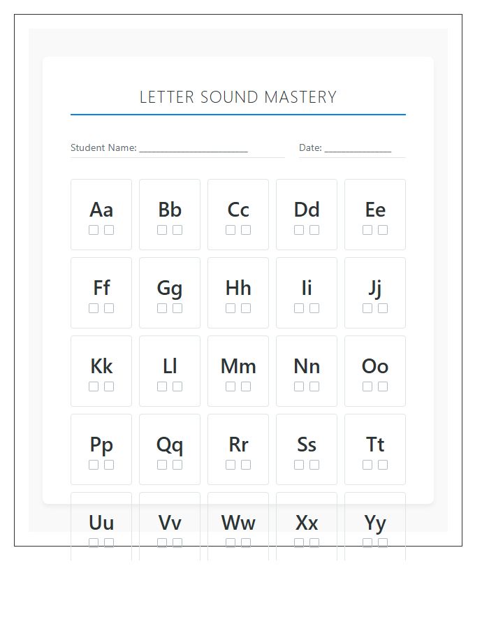 Letter Sound Mastery Printable Chart