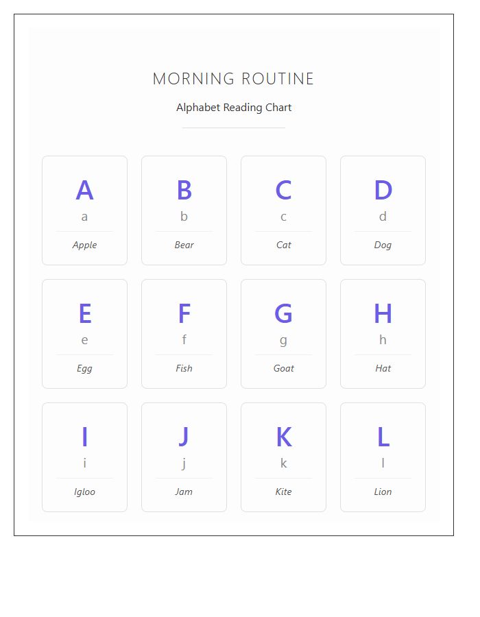 Morning Routine Reading Alphabet Chart