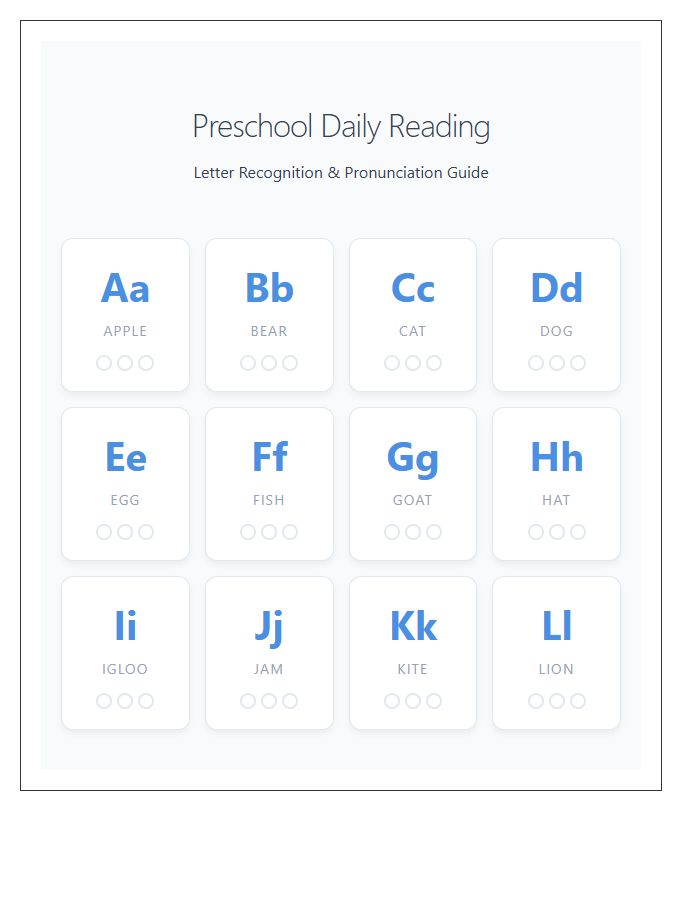 Preschool Daily Reading Alphabet Chart
