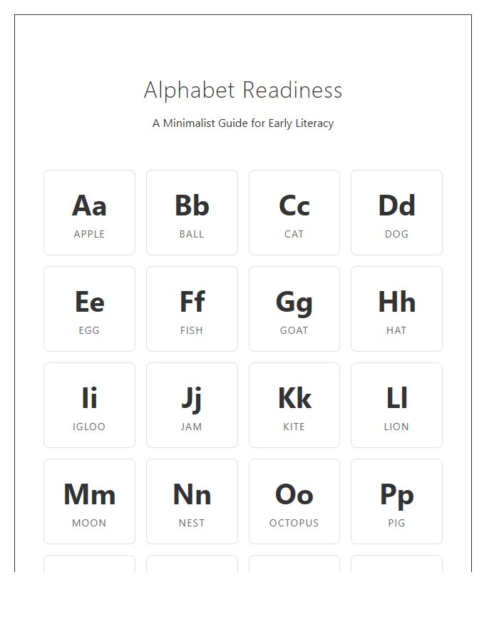 Toddler Reading Readiness Printable Alphabet Chart