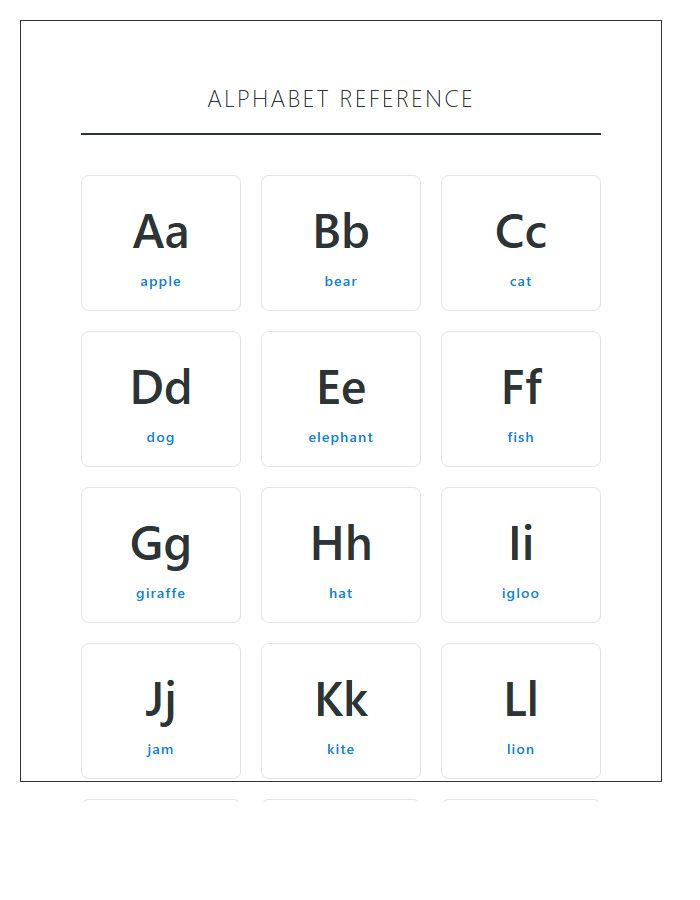 Classroom Reference Printable Alphabet Chart