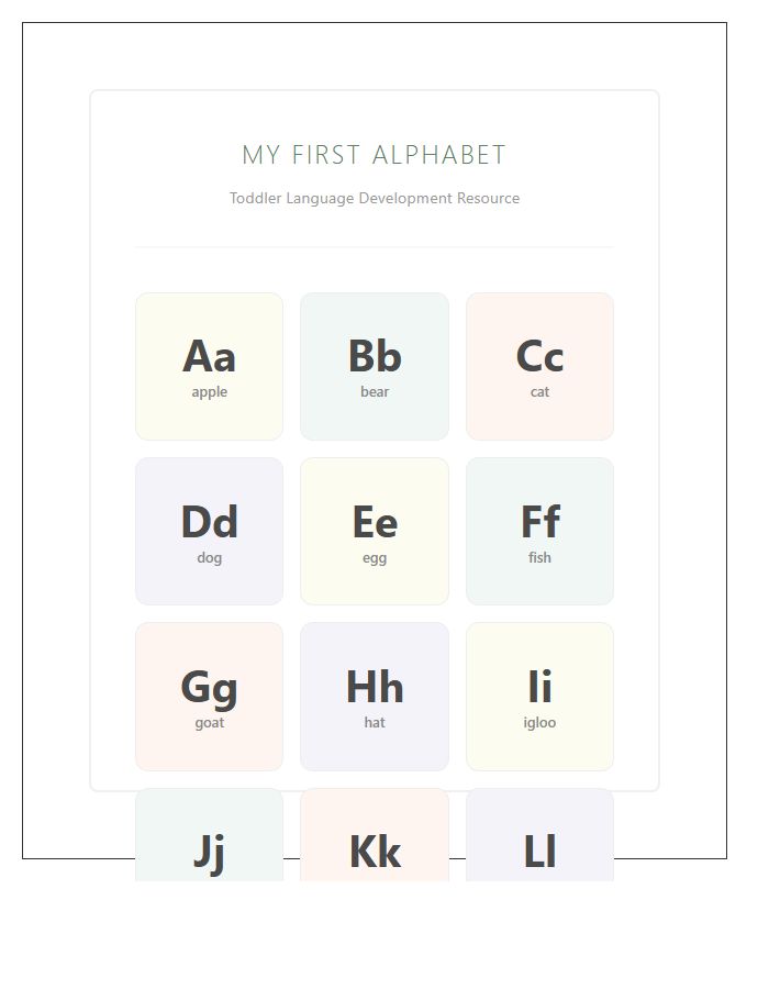 Toddler Language Skills Printable Alphabet Chart