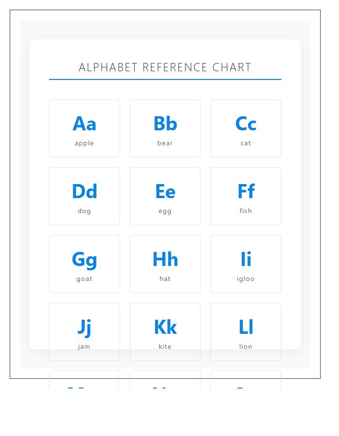 Early Literacy Development Printable Alphabet Chart