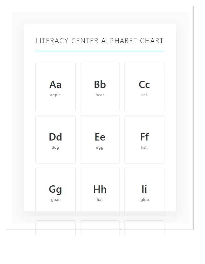 Literacy Center Material Printable Alphabet Chart