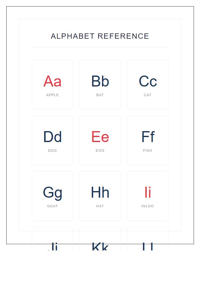Montessori Language Arts Printable Alphabet Chart