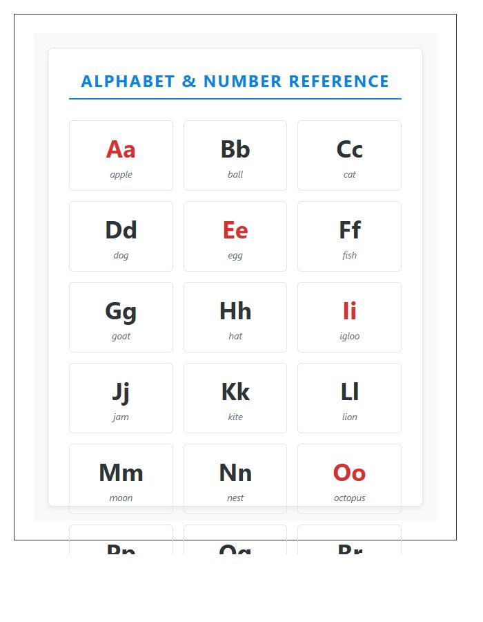 Classroom Essential Student Desk Reference Printable Alphabet Chart
