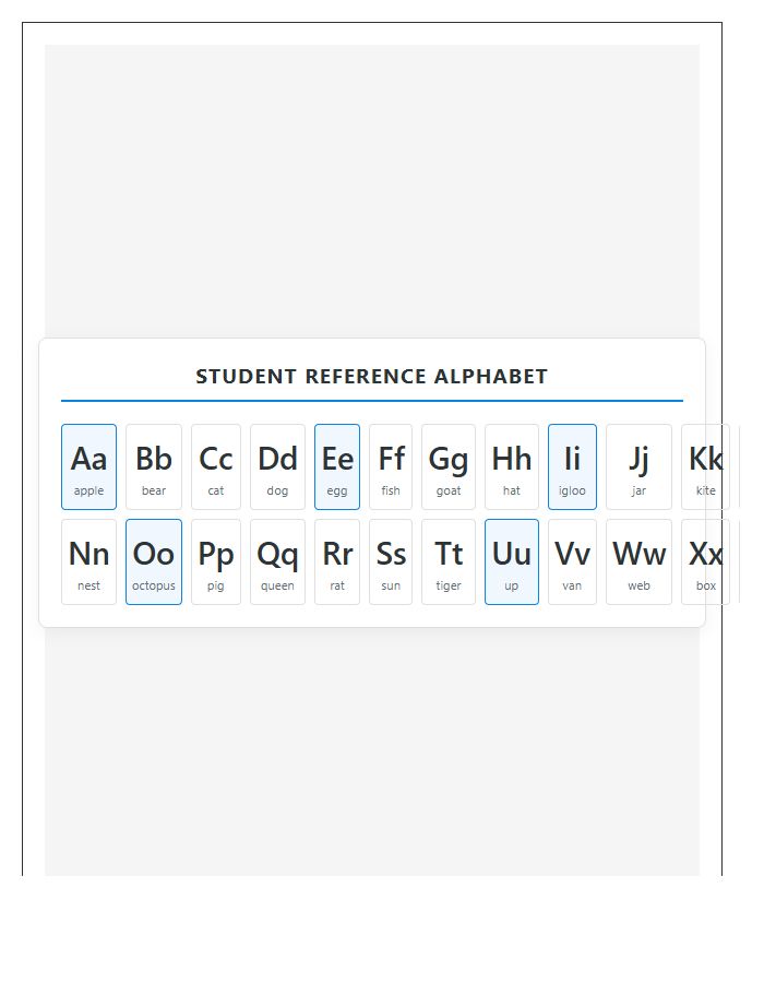 Individual Student Desk Reference Printable Alphabet Chart