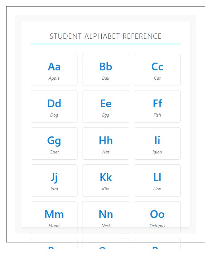 Preschool Student Desk Reference Printable Alphabet Chart