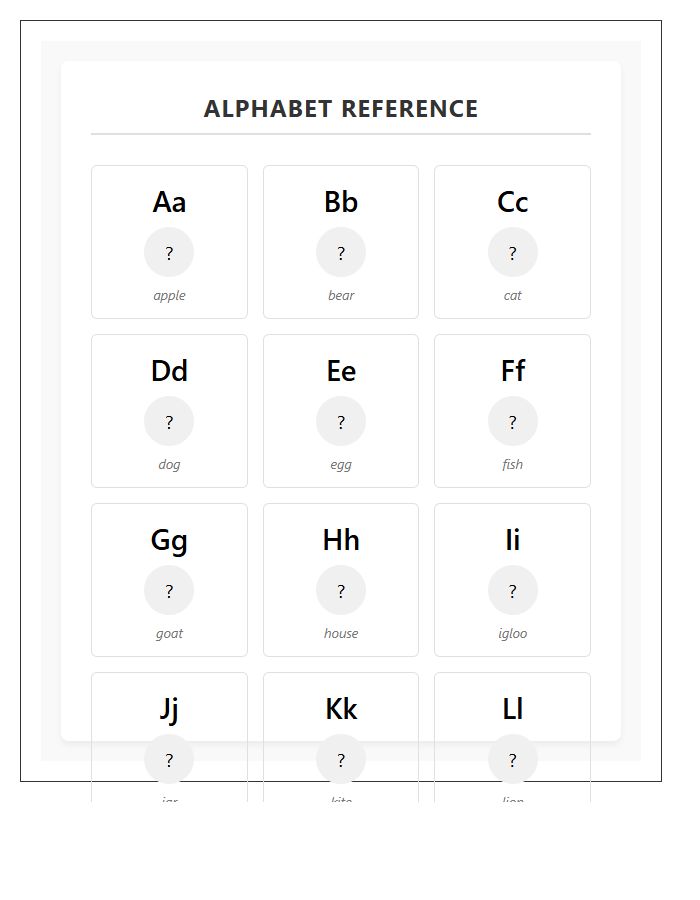 Student Desk Reference Printable Alphabet Chart With Pictures