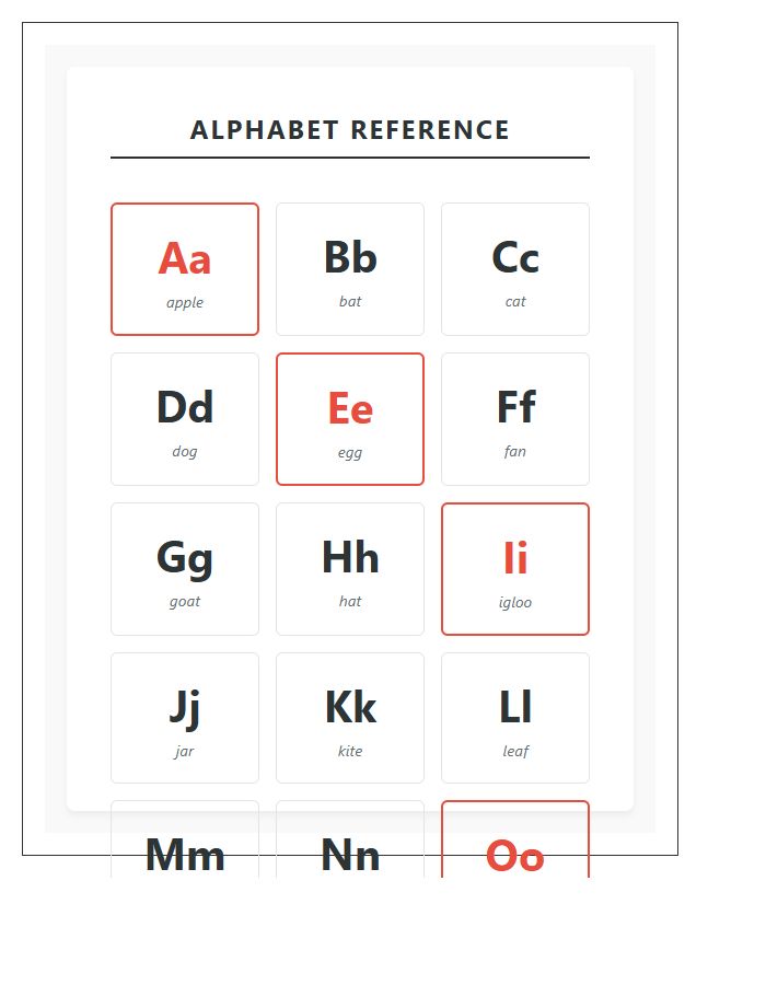 Vowel Highlighted Student Desk Reference Printable Alphabet Chart