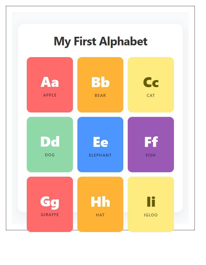 Colorful Visual Learning Printable Alphabet Chart
