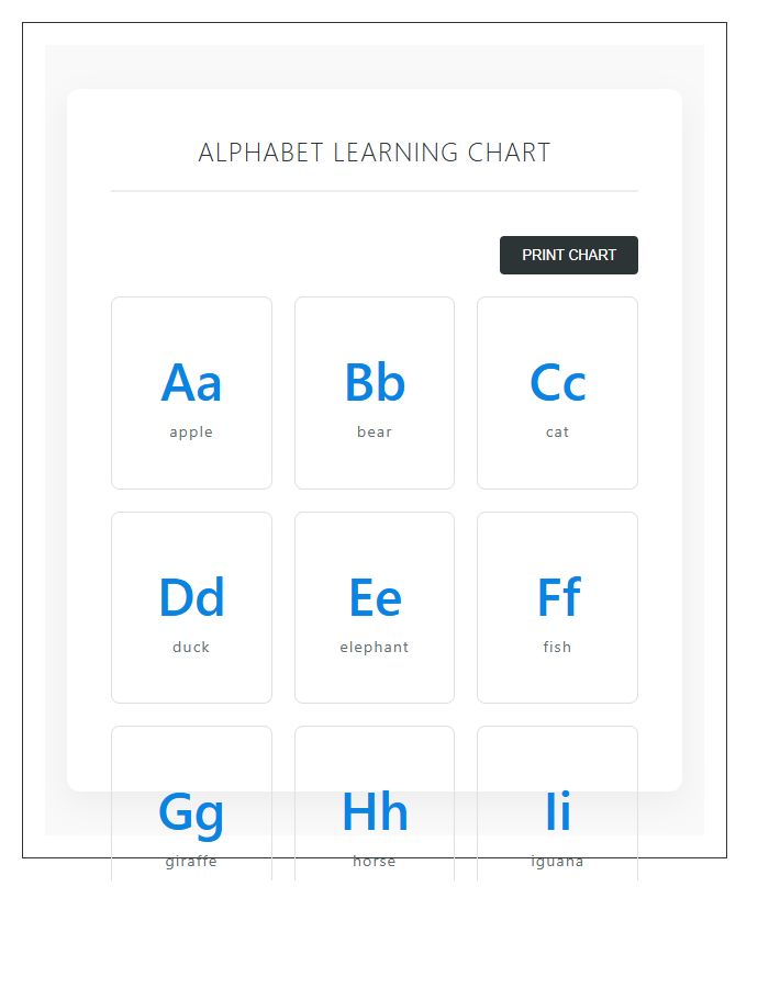 Interactive Learning Printable Alphabet Chart