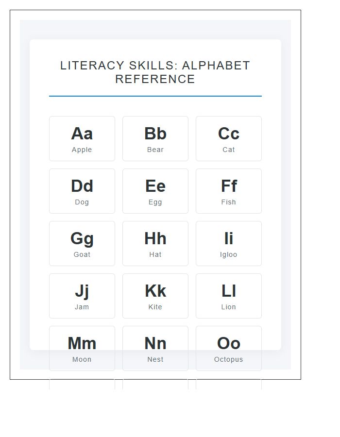 Literacy Skills Printable Alphabet Chart