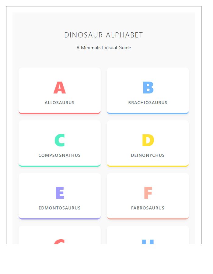 Colorful Dinosaur Species Names Printable Alphabet Chart Visuals