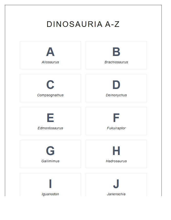 High Resolution Dinosaur Species Names Printable Alphabet Chart
