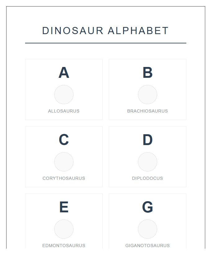 Large Dinosaur Species Names Printable Alphabet Chart Illustration