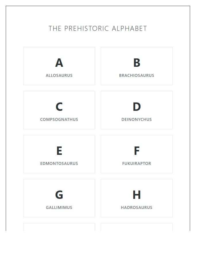 Modern Dinosaur Species Names Printable Alphabet Chart Style
