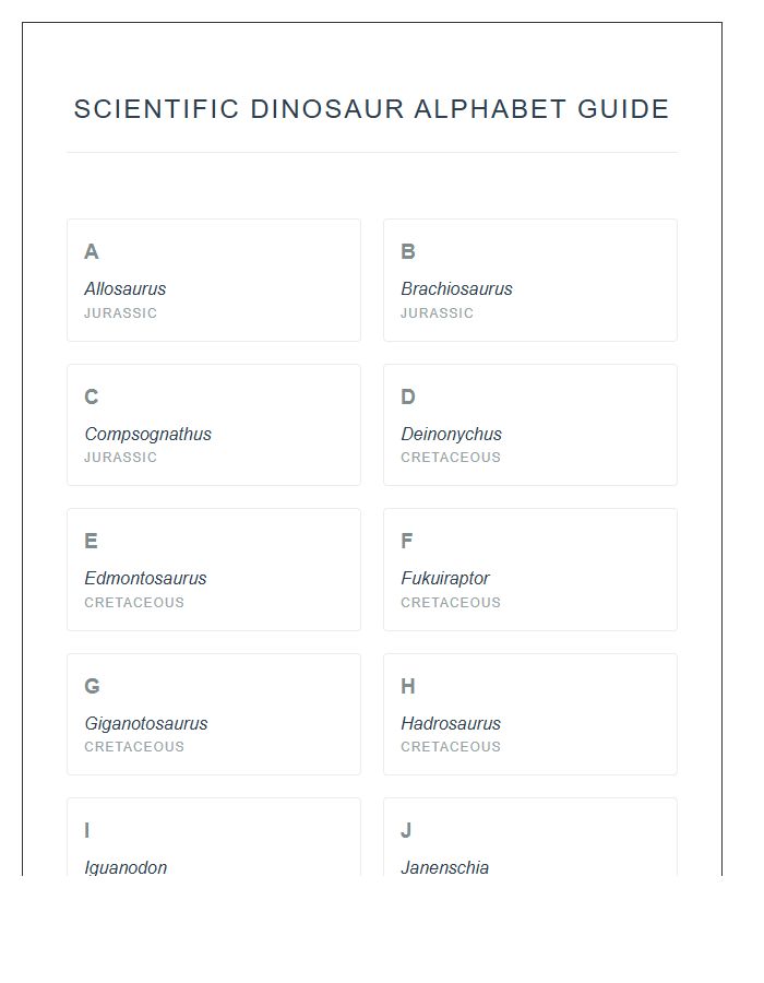 Scientific Dinosaur Species Names Printable Alphabet Chart Guide
