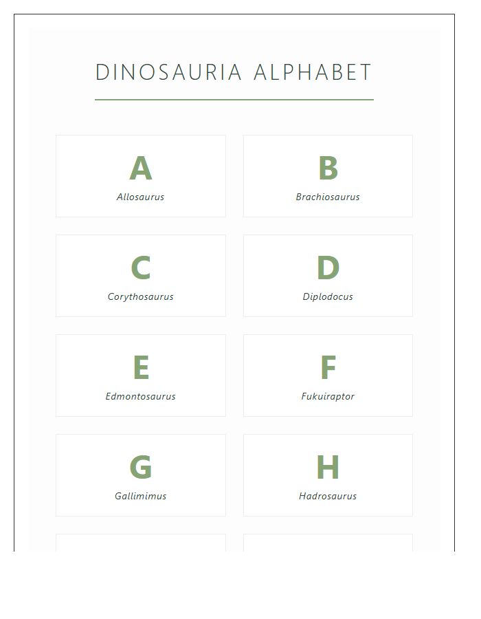 Thematic Dinosaur Species Names Printable Alphabet Chart Designs