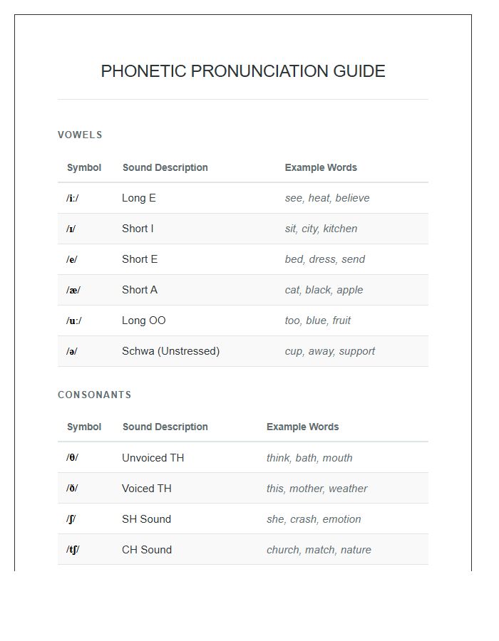 Basic Phonetic Pronunciation Guide Printable Chart