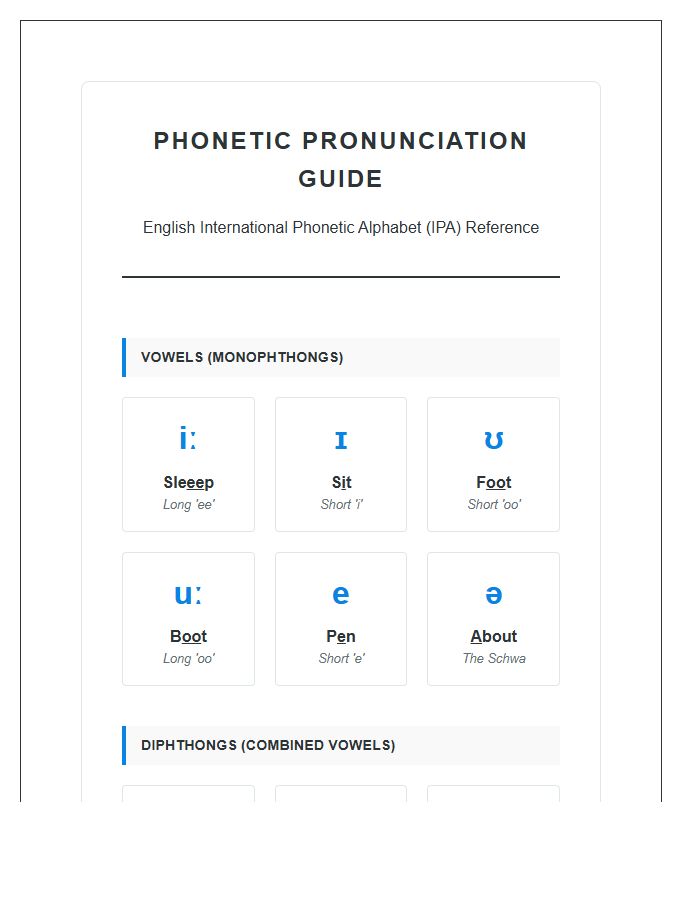 Visual Phonetic Pronunciation Guide Printable Chart