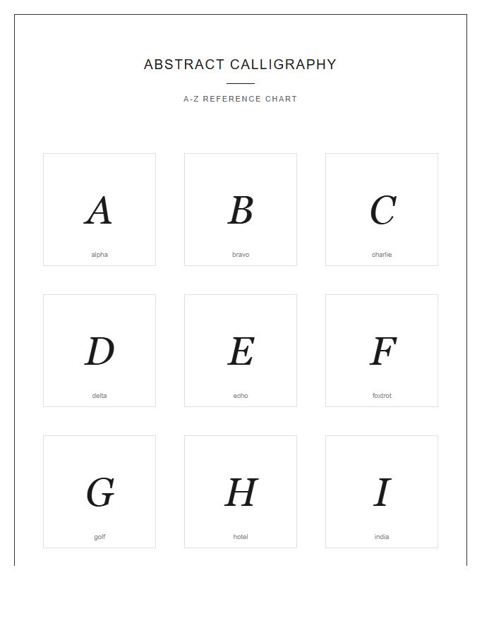 Abstract Artistic Calligraphy Printable Alphabet Chart
