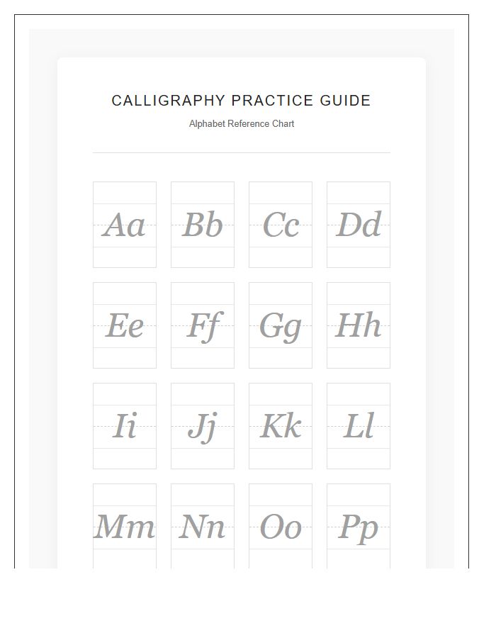 Calligraphy Practice Guide Printable Alphabet Chart