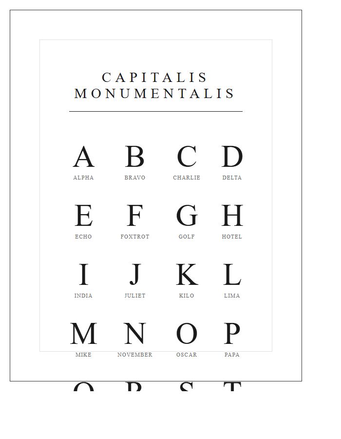 Classic Roman Calligraphy Printable Alphabet Chart