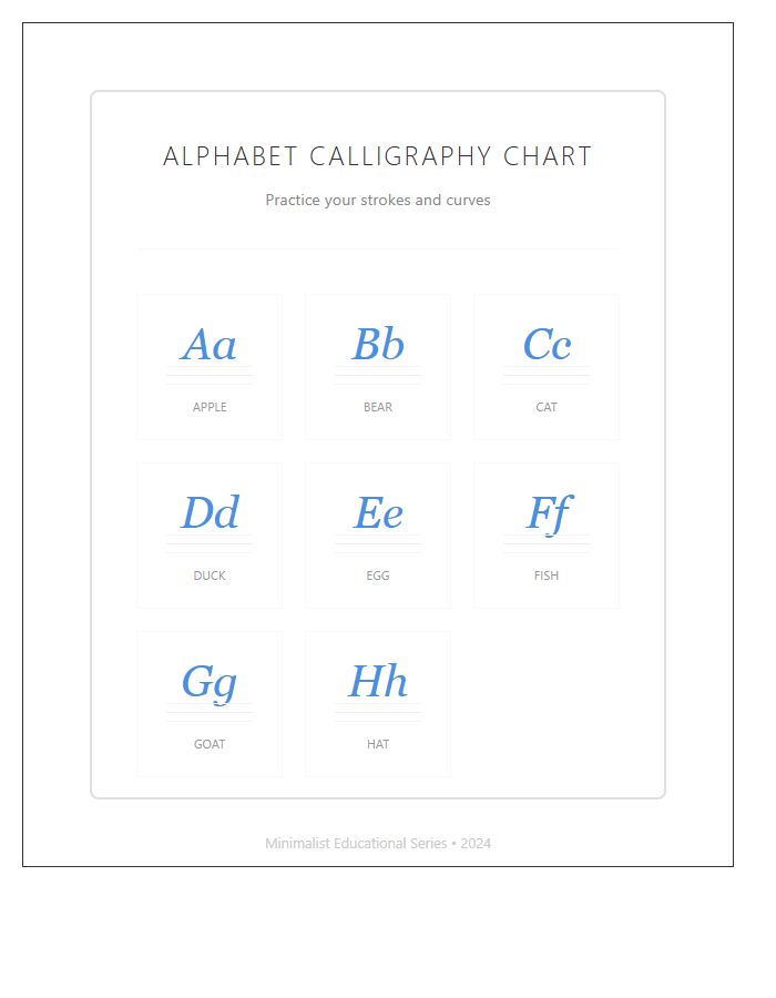 Educational Kids Calligraphy Printable Alphabet Chart