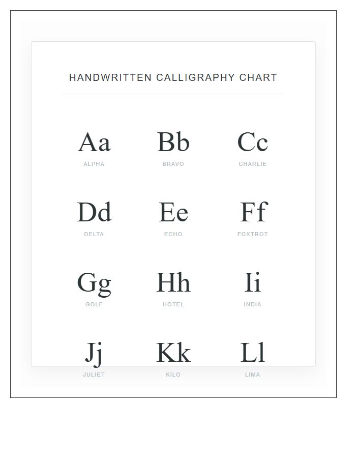 Handwritten Decorative Calligraphy Printable Alphabet Chart