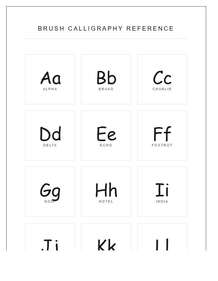 Minimalist Brush Calligraphy Printable Alphabet Chart