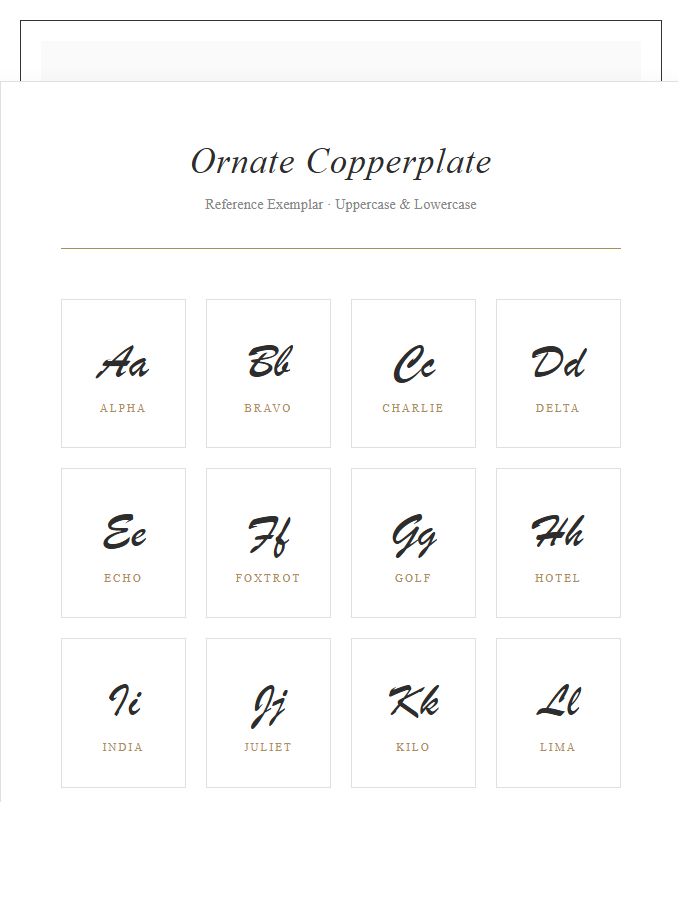 Ornate Copperplate Calligraphy Printable Alphabet Chart