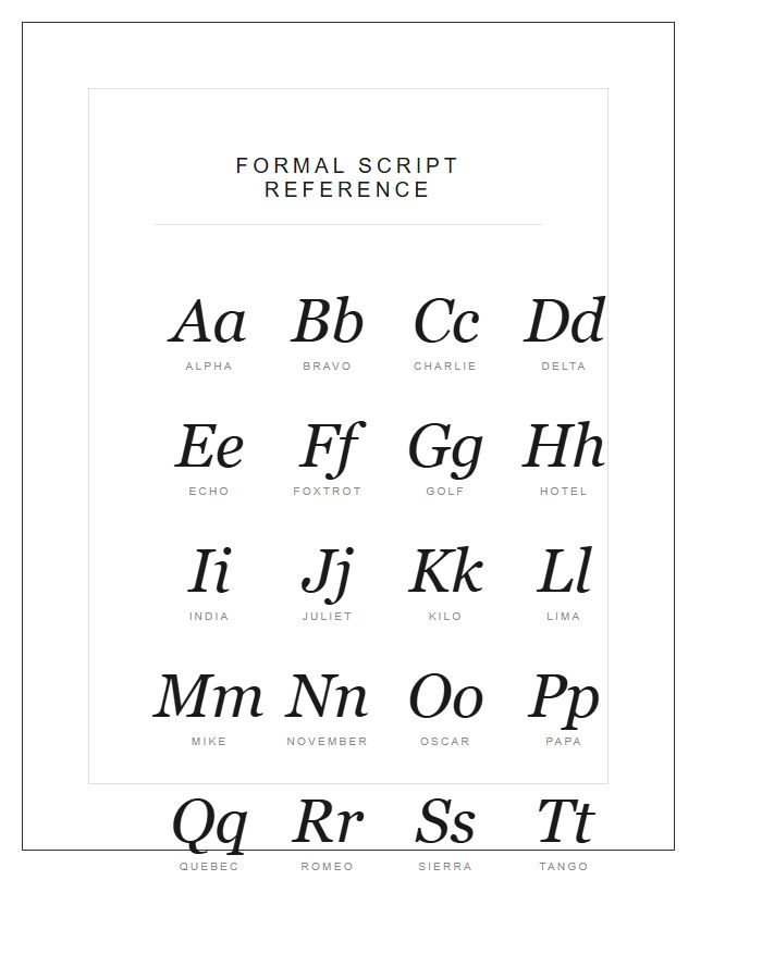 Professional Graphic Calligraphy Printable Alphabet Chart
