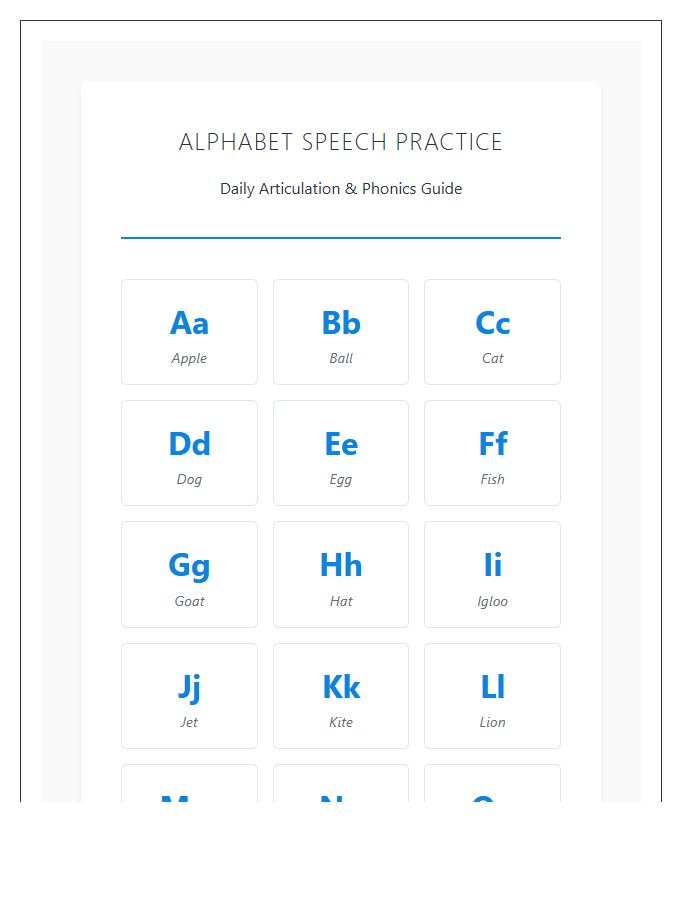 Home Practice Printable Alphabet Chart For Speech